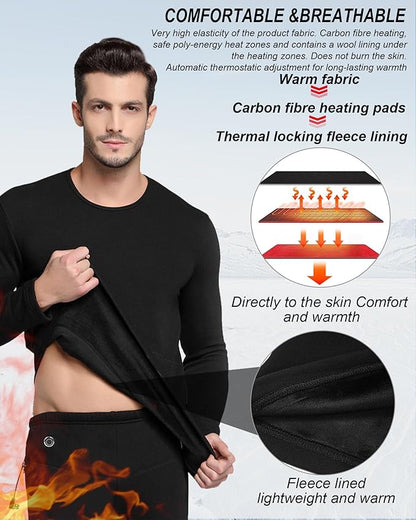 Men's Heated Thermal Underwear Set 16 Heating Zones USB Charge Winter Outdoor Sports Heated thermals top and bottom set