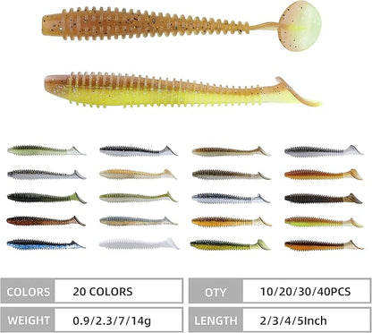 RUNCL Swimbaits Paddle 10/20/30/40PCS, 5/4/3/2 Inchs Paddle Tail, Soft Lure for Trout Crappie Bass, Durable Plastic Bait Swimmer for Saltwater/Freshwater, Fishing Lover's Gift