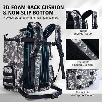 Goture Fishing Backpack,900D Water-Resistant Tackle Backpack with Rod Holders,45L Large Fishing Bag Storage Gear Tackle Bag with Rain Cover,Bottle Holder for Travel Camping Hiking(Without Tackle Box)