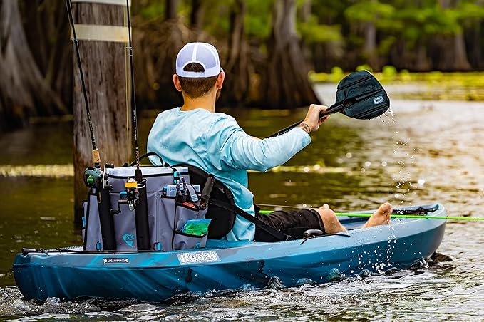 Evolution Fishing Rigger Series Kayak Tackle Bag - 3700 Size, Grey, Zipperless, Heavy Duty Water Resistant Tarpaulin Construction, 2 Rod Holders, Molded Bottom, Tackle Storage