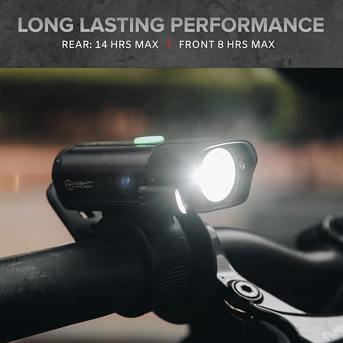 NP NIGHT PROVISION BX-300 USB Rechargeable LED Bike Light Set Front and Back Cycling Safety Lights Best Headlight with New DUO-120 USB Tail Light for Adults Kids Men Women