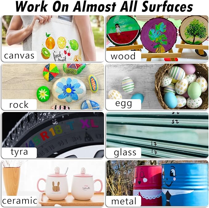 Black Paint Pens Paint Markers - 12 Pack Permanent Quick Dry Waterproof Marker Pens for Rocks Wood Fabric Plastic Canvas Glass Mugs Metal Tire Stone