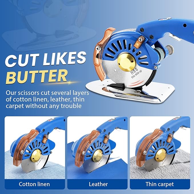 BAOSHISHAN Electric Fabric Rotary Cutter Heavy Duty Speed Adjustable Fabric Scissors Round Blade Cutting Machine for Multilayer Fabric Leather Cloth Carpet (100mm Plug-in Purple)