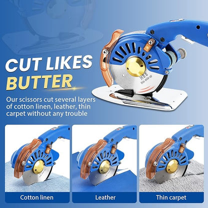 BAOSHISHAN Electric Fabric Rotary Cutter Heavy Duty Speed Adjustable Fabric Scissors Round Blade Cutting Machine for Multilayer Fabric Leather Cloth Carpet (100mm Plug-in Purple)