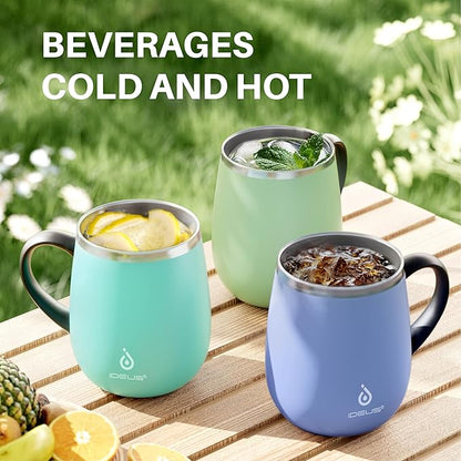 Ideus 16 oz Insulated Coffee Mug with Handle and Lid, Double Wall Stainless Steel Vacuum Thermal Coffee Mug, Travel Coffee Cup Thermal Cup for Home and Office, Ocean Blue