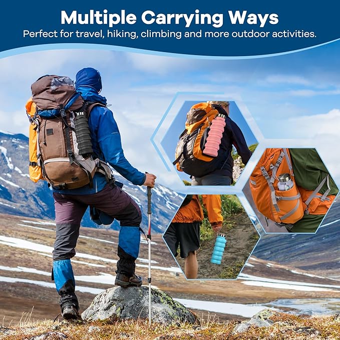 Collapsible Water Bottles 17oz, Portable Leak-Proof Travel Water Bottle, Reusable BPA Free Silicone Foldable Water Bottle with Carabiner for Gym, Traveling, Camping, Hiking, Sports-Purple