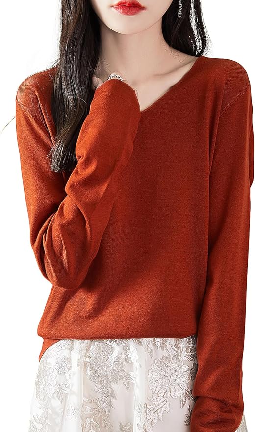 Chanyarn Women's 100% Merino Wool Base Layer Shirt Tops V Neck Long Sleeve Travel Hiking Tee T Shirt Pullover Sweater