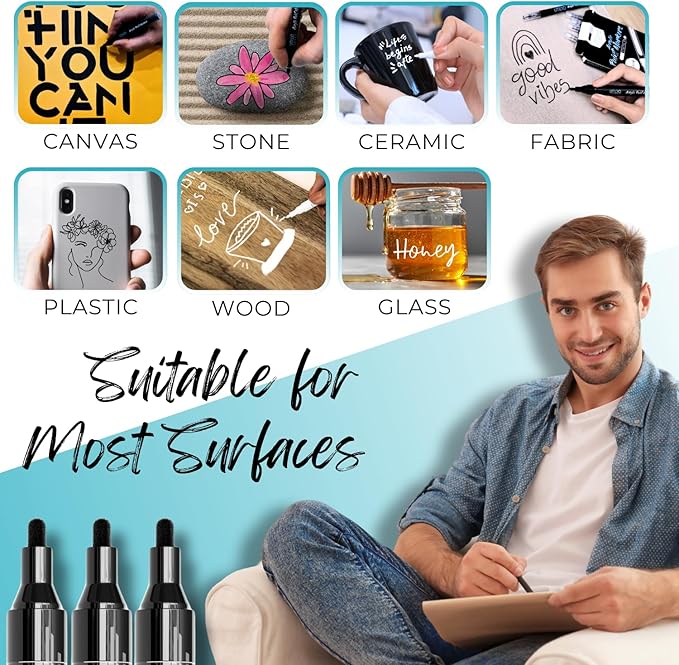 Utillo Craft (8-Pack Black Paint Pens | Medium Tip Made in Japan | Bold Color+100% Coverage on Rock, Wood, Fabric, Glass, Paper, Plastic, Metal, Canvas | 2-3mm Black Acrylic Paint Markers