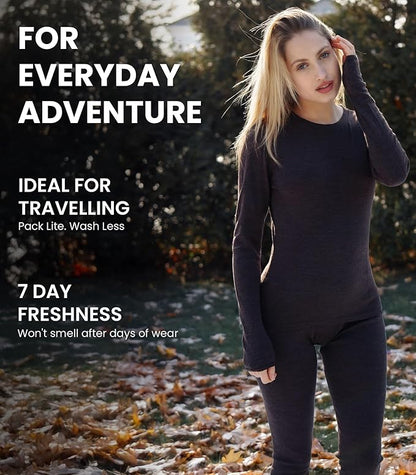 Merino.tech Merino Wool Base Layer Women - 100% Merino Wool Heavyweight, Midweight, Lite Long Sleeve Thermal Shirt and Socks