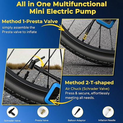 MOVCAN Mini Bike Pump,33s Fast Bicycle Pump with Guage,150PSI Portable Electric Bike Air Pump with Presta and Schrader Valve,Inflation Needle for Bike, Motorcycle, Mountain Bike, Ebike,Car, Balls