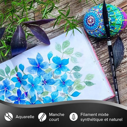 Silver Brush Limited BV-3057S Black Velvet Short Handle 3pc Stroke Set, Mixed Filament Brushes with Very Soft Tips, Professional Artist Painting Set for Watercolors, Gouache, Dyes & Silk Painting