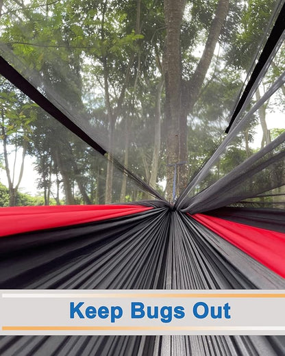 Sunyear Camping Hammock, Portable Single & Double Hammock with Net, 2 Person Hammock Tent with 2 * 10ft Straps, Best for Outdoor Hiking Survival Travel