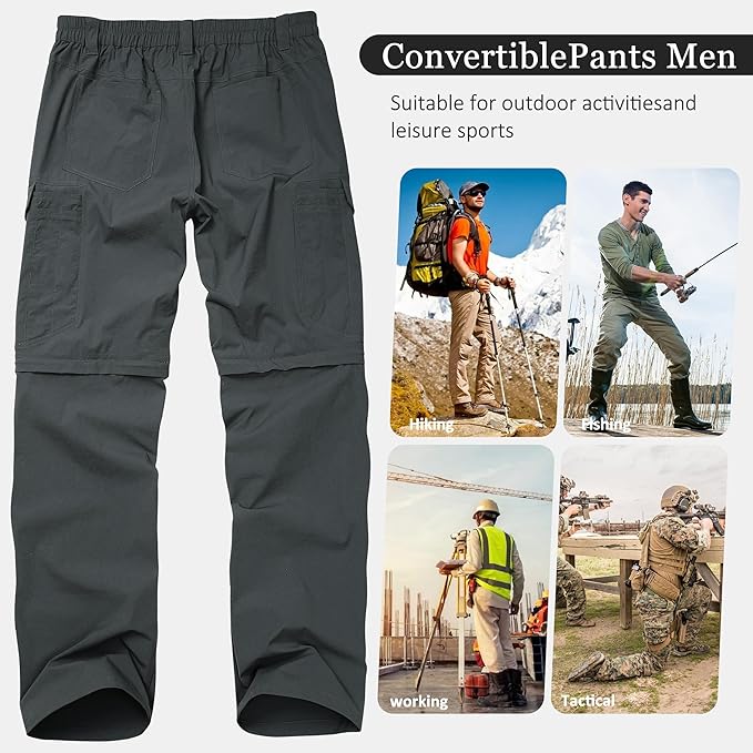 Mens Hiking Pants Convertible Lightweight Quick Dry Zip Off Waterproof Outdoor Travel Fishing Hunting Pants