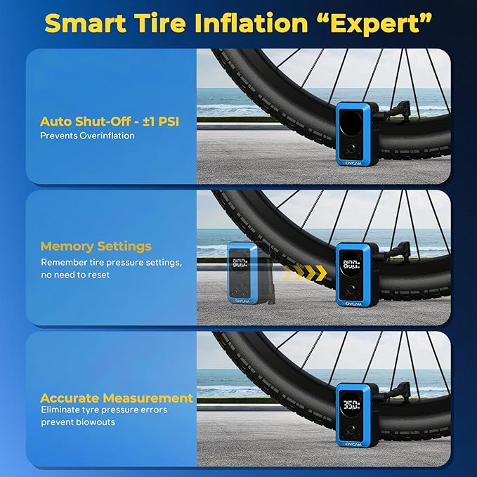 MOVCAN Mini Bike Pump,33s Fast Bicycle Pump with Guage,150PSI Portable Electric Bike Air Pump with Presta and Schrader Valve,Inflation Needle for Bike, Motorcycle, Mountain Bike, Ebike,Car, Balls