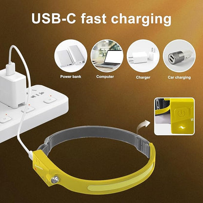 Rechargeable LED Headlamp 2-Pack – 350 Lumens, Waterproof, Wide 230° Beam, USB-C Charging (Yellow) Lightweight, Comfortable, Adjustable – Ideal for Camping, Hiking, Outdoor Adventures & Repair Work