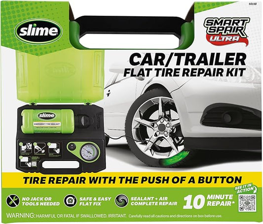 Slime 50158 Flat Tire Repair Kit, Smart Spair Ultra, All-in-One Solution, Repairs and Inflates, Car/Trailer, 10 Min Fix