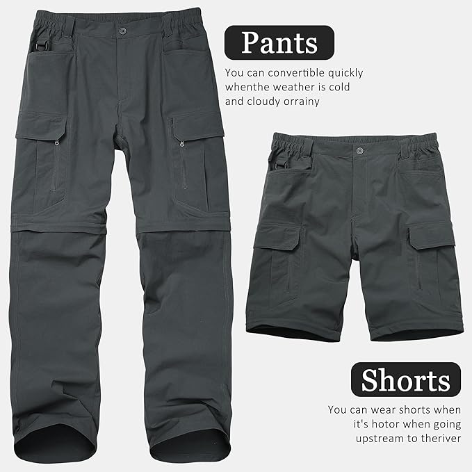 Mens Hiking Pants Convertible Lightweight Quick Dry Zip Off Waterproof Outdoor Travel Fishing Hunting Pants