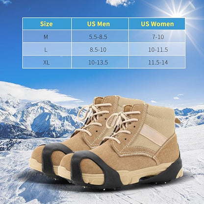 Non-Slip Ice Cleats Snow Grips, Strong Traction Crampons 11 Steel Studs, for Shoes and Boots, Snow Ice Walking