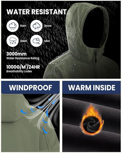 WULFUL Men's Lightweight Softshell Jacket Warm Fleece Lined Windbreaker Waterproof Soft Shell for Outdoor Hiking