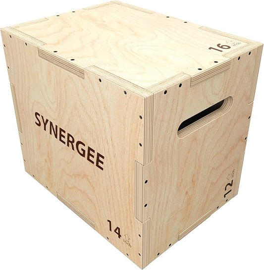 Synergee 3 in 1 Wood Plyometric Box for Jump Training and Conditioning. All in One Jump Trainer. Sizes 30/24/20, 24/20/16, 20/18/16, 16/14/12