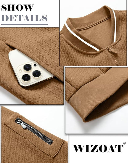 Mens Casual Jacket Loose Fit Lightweight Jacket Varsity Bomber Jacket with Zipper