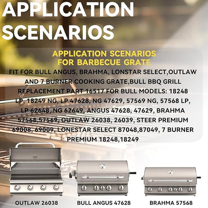 2025 4 Pack 8mm SS304 Stainless Steel BBQ Grill Grates Replacement Parts for Bull,Angus 47628, Brahma, Lonstar Select, Outlaw Steer Premium, Lonestar Select,7 Burner Premium,65073,L60000,75000,90000