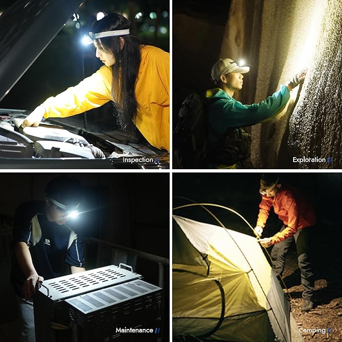 WUBEN H4 LED Headlamp Rechargeable, 800 Lumens Super Bright Head lamp, IP68 Waterproof headlamp with Motion Sensor, Headlight Flashlight 10 Modes with Red Light, for Camping Fishing& Hiking Gear