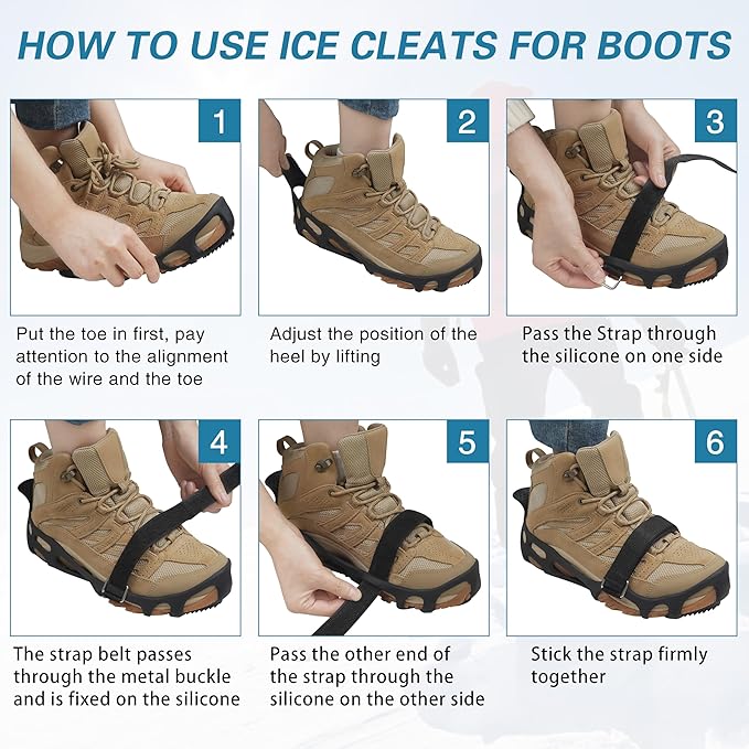 Spikeless Ice Cleats for Boots and Shoes Slip On Traction Cleats Crampons Traction Devices Aids Rubber Footwear for Snow and Ice Winter Walking Indoor Outdoor Men Women