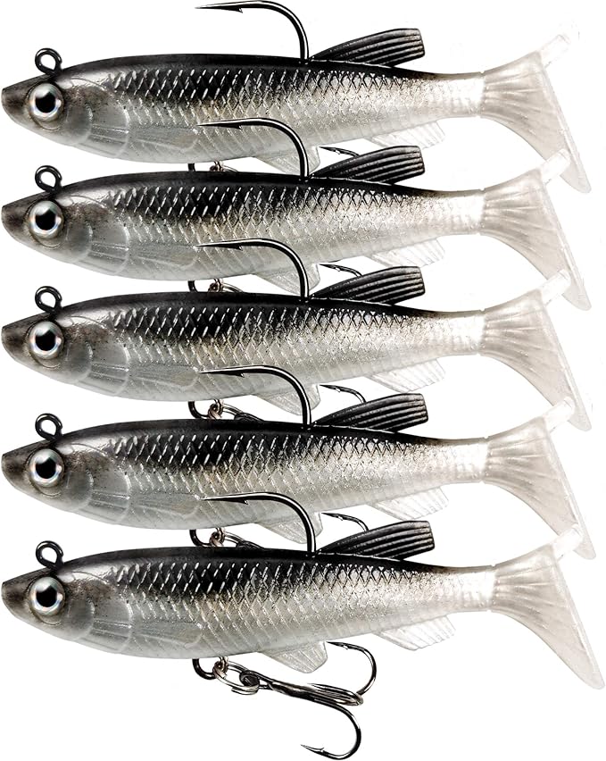 Soft Fishing Lures Shad Minnow Swimbaits, Pre-Rigged Jig Heads Paddle Tail Swim Baits for Bass, Trout, Walleye, Crappie, Sinking Jigs Bait for Saltwater Freshwater, Fishing Gifts for Men