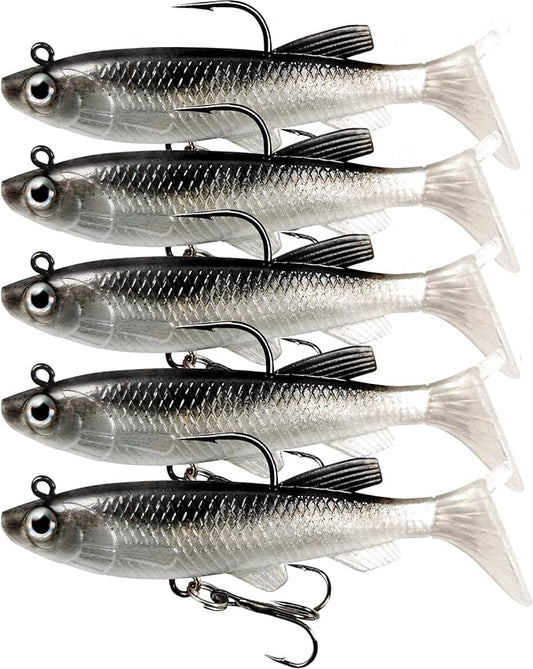 Soft Fishing Lures Shad Minnow Swimbaits, Pre-Rigged Jig Heads Paddle Tail Swim Baits for Bass, Trout, Walleye, Crappie, Sinking Jigs Bait for Saltwater Freshwater, Fishing Gifts for Men