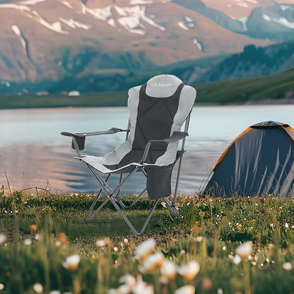 Camping Chairs, Portable Camp Chairs for Heavy People with Adjustable Angled Backrest, Outdoor Folding Camping Chairs for Outside Supports up to 350lbs, Carry Bag Included
