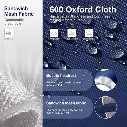 LET'S CAMP Oversized Camping Chairs 29.52" High Back Heavy Duty Lawn Chair Support 500LBS, Portable Collapsible Chair with Cup Holder, Side Pocket(Blue)