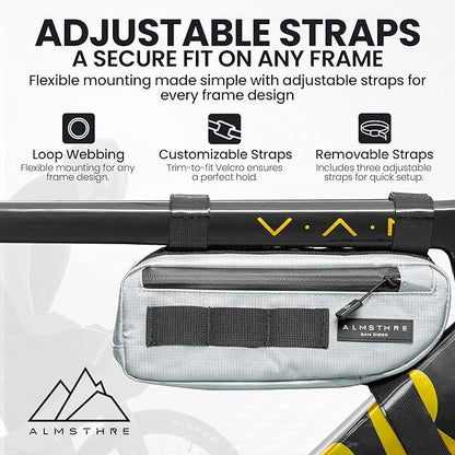 ALMSTHRE Compact Bike Frame Bag – Sterling Silver | Weather-Resistant, Waterproof Zippers & Dual-Sided Access for Road, MTB, and Ebike Frames