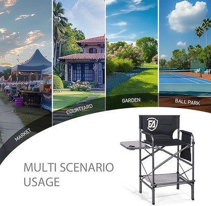 EVER ADVANCED 30.7" Seat Height Directors Chair for Makeup Artist with Side Table Easy Get in Out for Elderly Tall Camping Chair Supports 350lbs Black