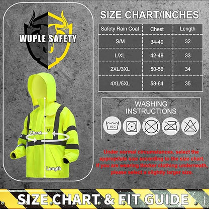 Rain Suits for Men Waterproof，Class 3 Hi Vis Rain Gear with Collapsible Hood， Breathable Safety Rain Jacket with Inner Mesh Lining and pocket，Reflective Waterproof Pants S/M