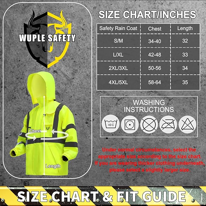 Rain Suits for Men Waterproof，Class 3 Hi Vis Rain Gear with Collapsible Hood， Breathable Safety Rain Jacket with Inner Mesh Lining and pocket，Reflective Waterproof Pants 4XL/5XL