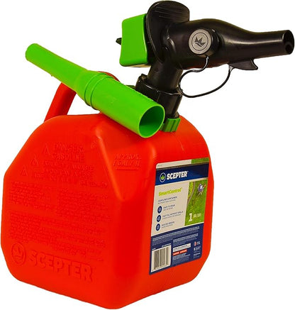 Scepter FR1G152 Fuel Container with Spill Proof Smart Control Spout with Bonus Spout Extender, Red Gas Can, 1 Gallon