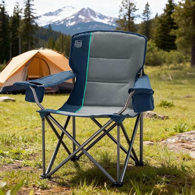 TIMBER RIDGE Oversized Folding Camping Chair Support 550 LBS, Heavy Duty Portable Chairs with Cup Holder Side Pocket for Lawn, Outdoor Picnic, Fishing, 2 Pack(Navy)
