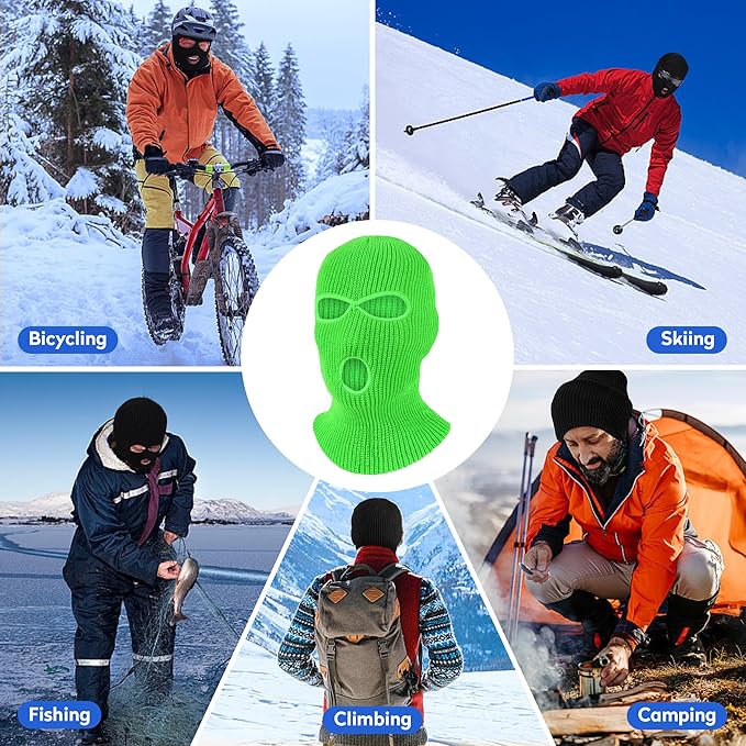 Pukavt 2 Pack 3 Hole Winter Knitted Mask, Full Face Cover Ski Mask Warm Balaclava for Skiing, Motorcycle, Snowboard