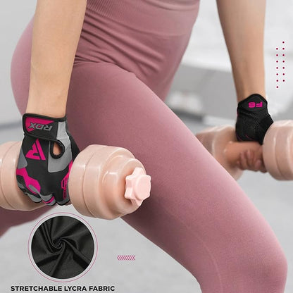 RDX Weight Lifting Gloves Gym Fitness Workout, Anti Slip Padded Palm Elasticated Strength Training Equipment Men Women Half Finger Exercise Bodybuilding Calisthenics Cycling Rowing Climbing
