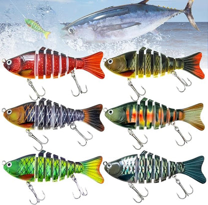 Multi Jointed Swimbait Saltwater Fishing Lures with Sharp Treble Hooks, Bass Fishing Lures Walleye Trout, Lifelike Slow Sinking Fish Bait Lures Kit Freshwater
