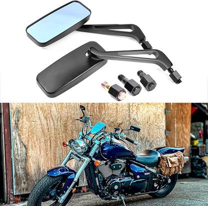 Devilmotor Black Rectangle Motorcycle Bobber Mirrors for Cruiser Chopper with Smoke Blue 8mm-10mm (Black)