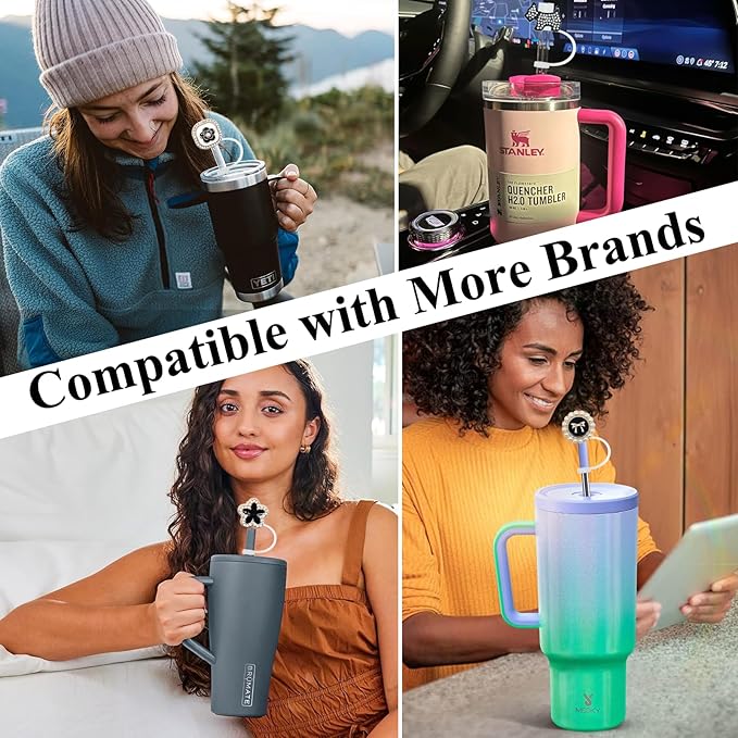 4 PCs Bling Straw Cover Cap for Stanley Cup, Sparkle Straw Toppers for 20 30 40 oz Tumblers, 10mm Straw Accessories Cute Gifts for Girls and Women (Retro)