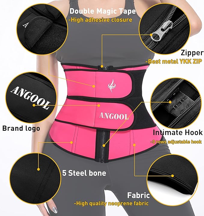 ANGOOL Neopren Waist Trainer for Women,Workout Plus Size Trimmer Belt Sauna Sweat Corset Cincher with Zipper