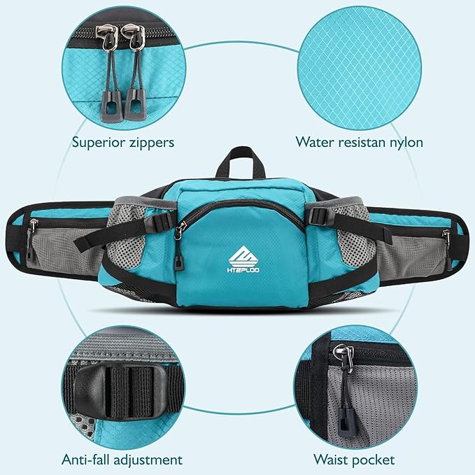Fanny Pack Waist Bag with Water Bottle Holder for Men Women Running Hiking Travel Dog Walking Workout Cycling Outdoor (Turquoise Blue)
