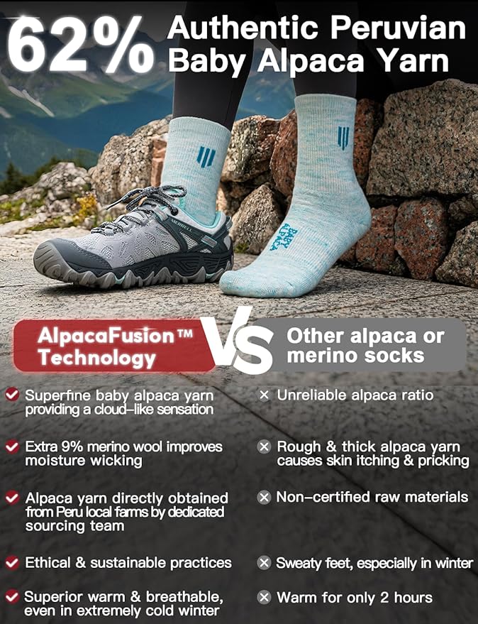 Alpaca Wool Micro Crew Hiking Socks Midweight Moisture Wicking Anti-blister Cushioned