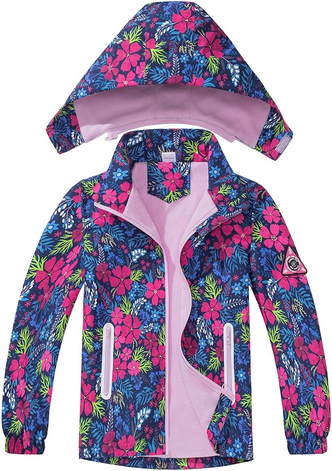 MGEOY Boys Girls Rain Jackets Lightweight Waterproof Hooded Raincoats Windbreakers for Kids 4-14Y