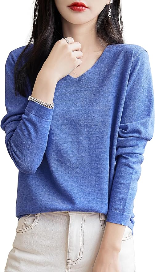 Chanyarn Women's 100% Merino Wool Base Layer Shirt Tops V Neck Long Sleeve Travel Hiking Tee T Shirt Pullover Sweater