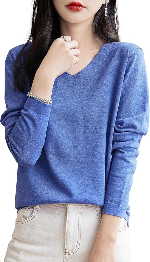Chanyarn Women's 100% Merino Wool Base Layer Shirt Tops V Neck Long Sleeve Travel Hiking Tee T Shirt Pullover Sweater