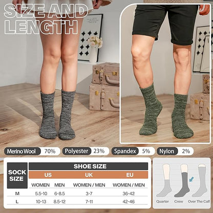 Anlisim Merino Wool Warm Boot Hiking Socks Thermal Extra Thick Winter Cozy Crew Comfy Cushioning Work Women Men Socks 4 Pairs
